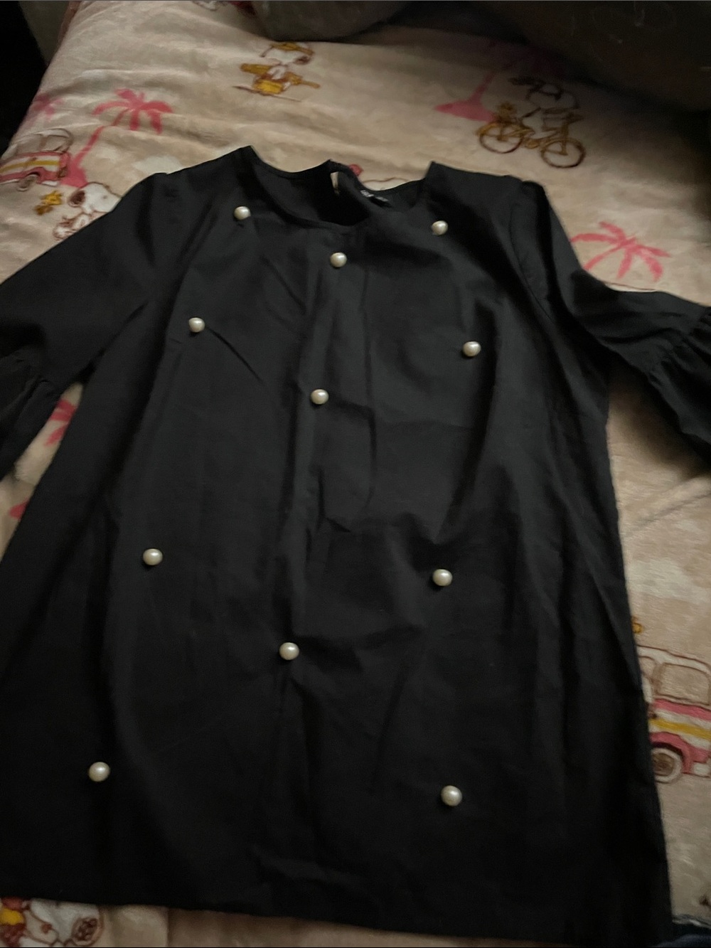 a.n.a Black Long-Sleeve Pearl-Accent Shift Dress